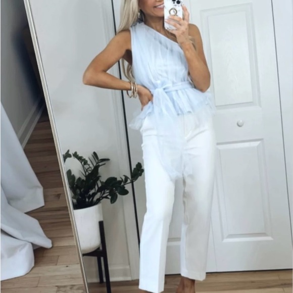 EXPRESS Light Blue Tulle One Shoulder Top Elegant NWT XS - Picture 2 of 4